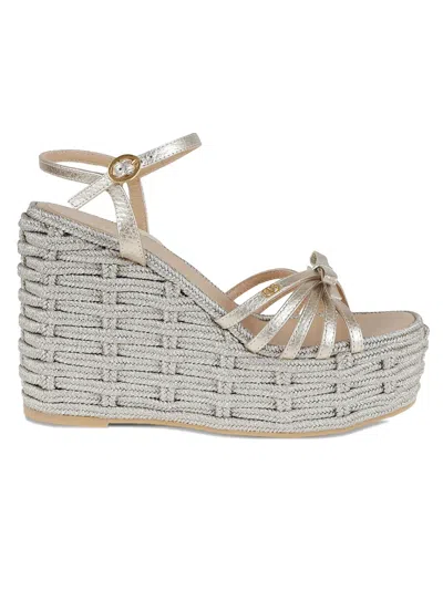 Valentino Metallic Wedge Strappy Open Toe Espadrilles In Gold