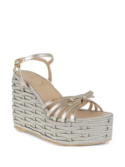 Valentino Metallic Wedge Strappy Open Toe Espadrilles In Gold