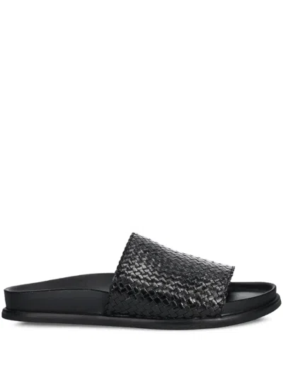 Vagabond Effie Woven Leather Slides In Black