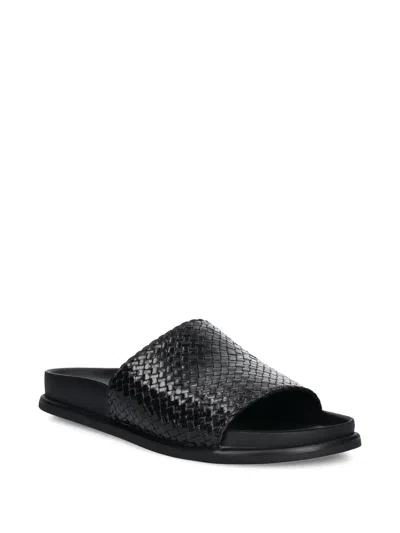 Vagabond Effie Woven Leather Slides In Black