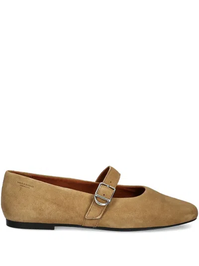 Vagabond Jolin Buckle-strap Suede Ballet Flats In Gold