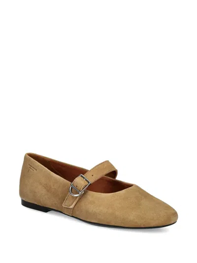 Vagabond Jolin Buckle-strap Suede Ballet Flats In Gold