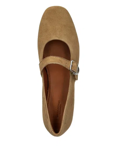 Vagabond Jolin Buckle-strap Suede Ballet Flats In Gold