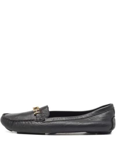 Pre-owned Carolina Herrera Vintage Leather Loafers In Black