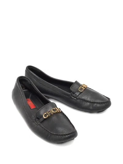 Pre-owned Carolina Herrera Vintage Leather Loafers In Black