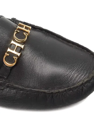 Pre-owned Carolina Herrera Vintage Leather Loafers In Black