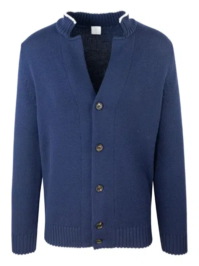 Eleventy V-neck Ribbed Cardigan In Blue