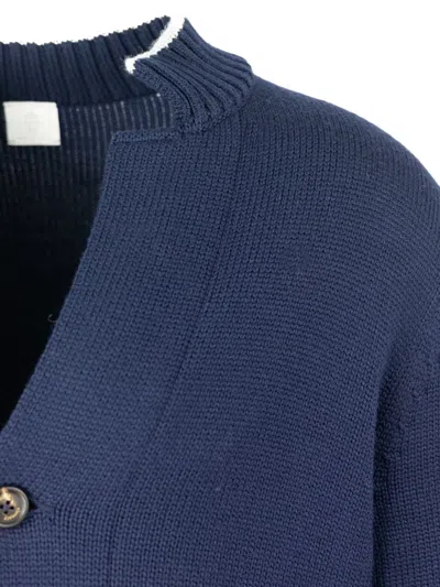 Eleventy V-neck Ribbed Cardigan In Blue