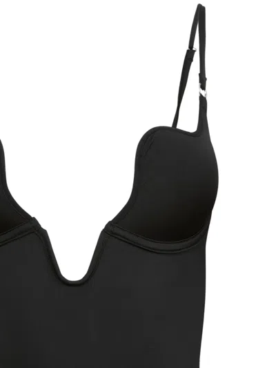 Fleur Du Mal Le Stretch Micro U-plunge Bodysuit Black In Black