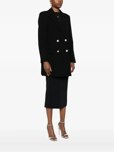 Chiara Boni La Petite Robe Ecoply Embellished Double-breasted Coat In Black