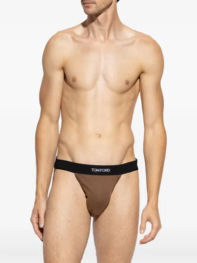 Tom Ford Logo-embellished Jockstrap In Brown