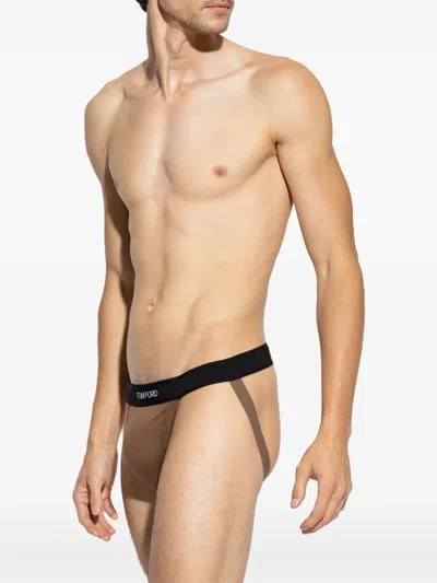 Tom Ford Logo-embellished Jockstrap In Brown
