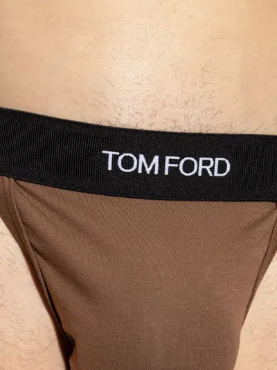 Tom Ford Logo-embellished Jockstrap In Brown