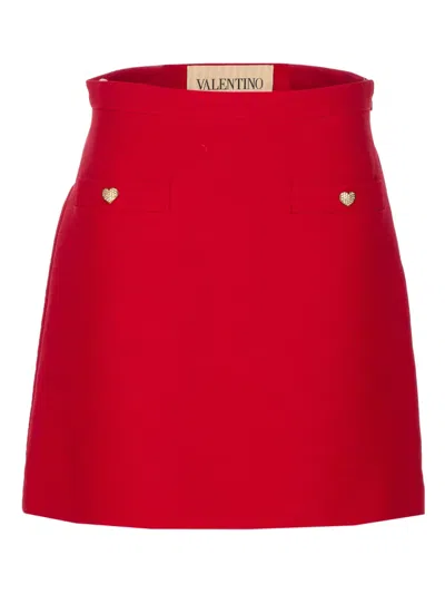 Valentino High Waist Skirt Heart-shaped Buttons In Red