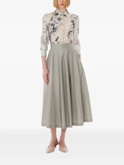 Alberta Ferretti Midi Skirt In Wool And Silk In Gray
