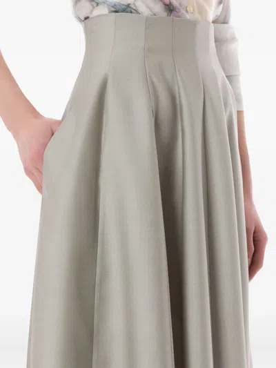 Alberta Ferretti Midi Skirt In Wool And Silk In Gray