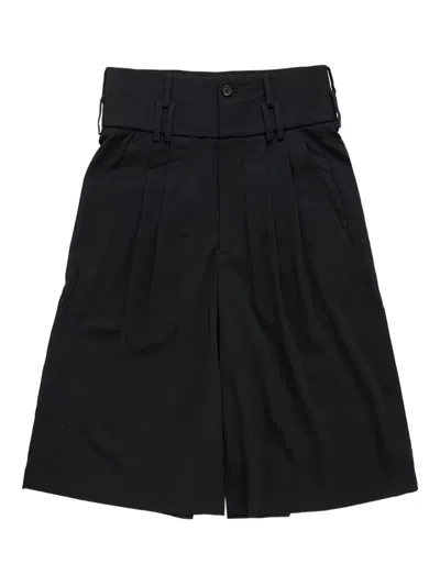 Namacheko Wide-leg Dark Navy Blue Cotton Bermuda Shorts In Black