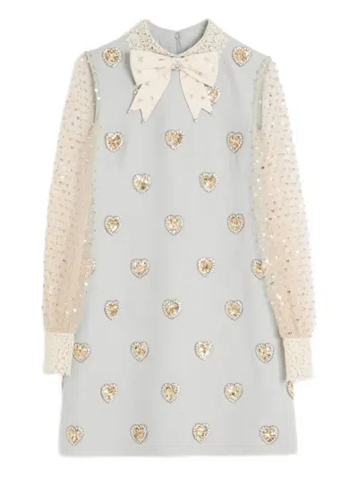 Valentino Wool-silk Embroidered Mini Dress In Blue