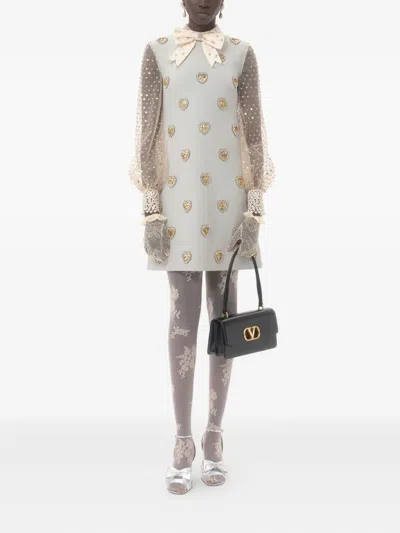 Valentino Wool-silk Embroidered Mini Dress In Blue