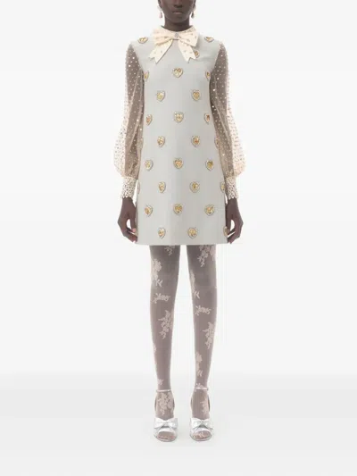 Valentino Wool-silk Embroidered Mini Dress In Blue