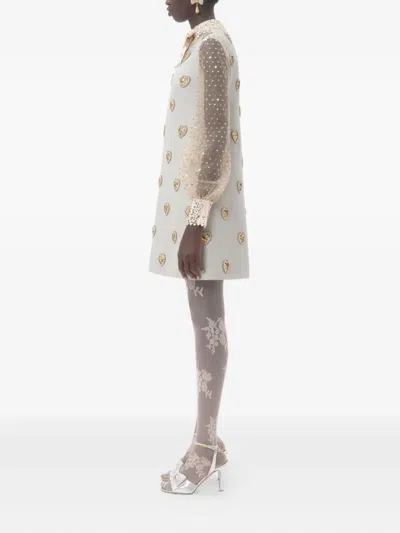 Valentino Wool-silk Embroidered Mini Dress In Blue
