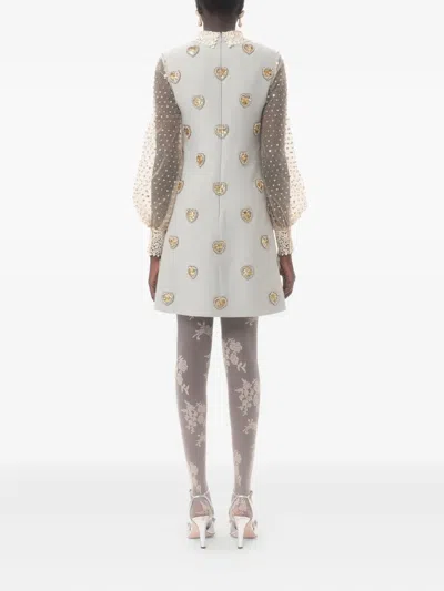 Valentino Wool-silk Embroidered Mini Dress In Blue