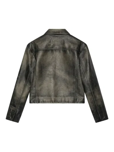 424 Leather Trucker Jacket Black In Black