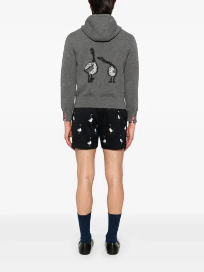 Thom Browne Intarsia Zip-up Hoodie In Gray