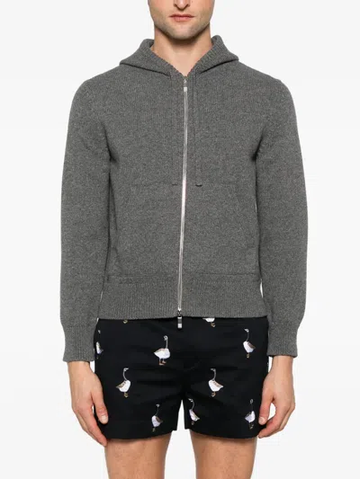 Thom Browne Intarsia Zip-up Hoodie In Gray