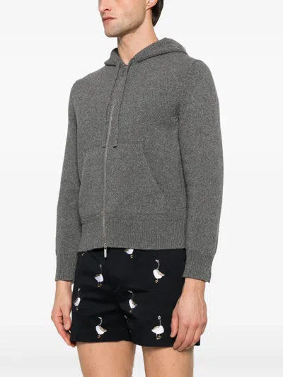 Thom Browne Intarsia Zip-up Hoodie In Gray