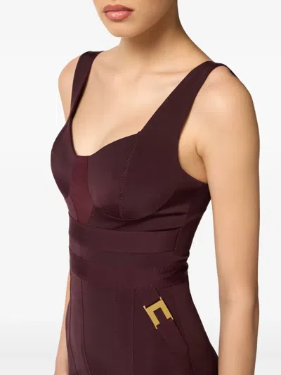 Elisabetta Franchi Structured Bodice Evening Dress In Burgundy