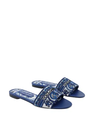 Dolce & Gabbana Embroidered Slides In Blue