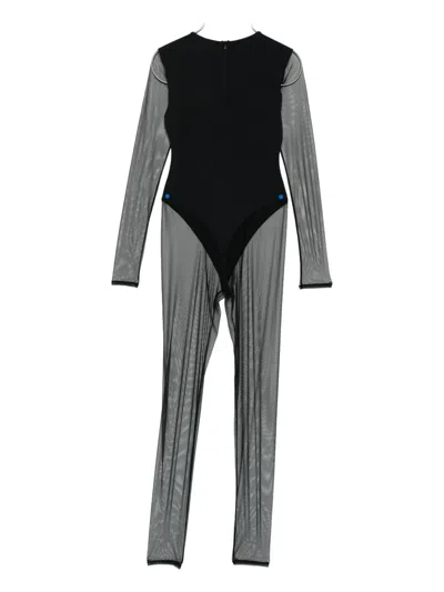 PURE TENTATION V领网纱紧身连衣裤