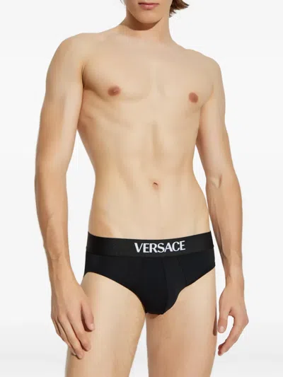 Versace Logo-waistband Briefs (pack Of Three) In Black