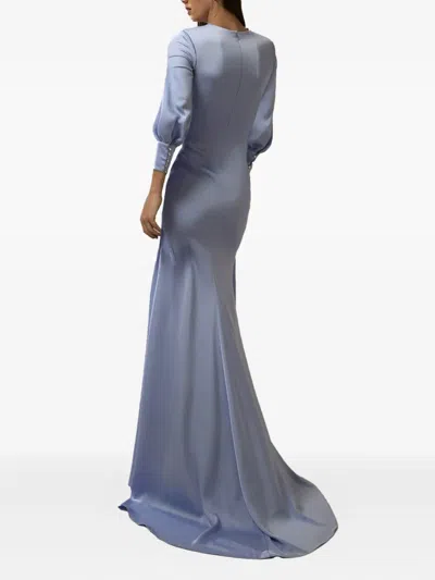 Nicole Miller V-neck Longsleeves Maxi Dress In Blue
