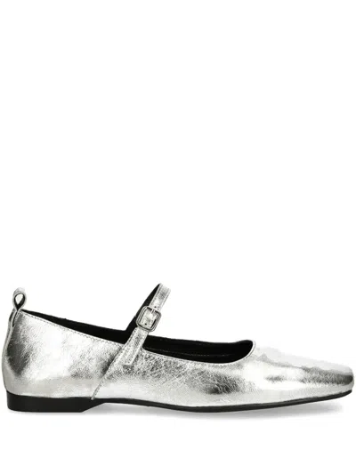 Vagabond Delia Buckle-strap Square-toe Ballet Flats In Silver