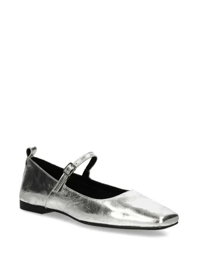 Vagabond Delia Buckle-strap Square-toe Ballet Flats In Silver