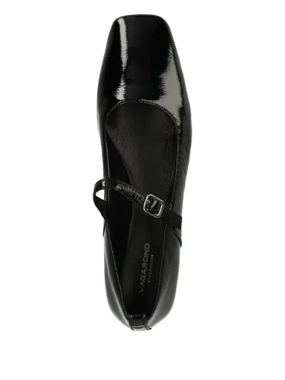 Vagabond Delia Patent-leather Buckled Ballet Flats In Black