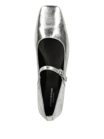 Vagabond Delia Buckle-strap Square-toe Ballet Flats In Silver
