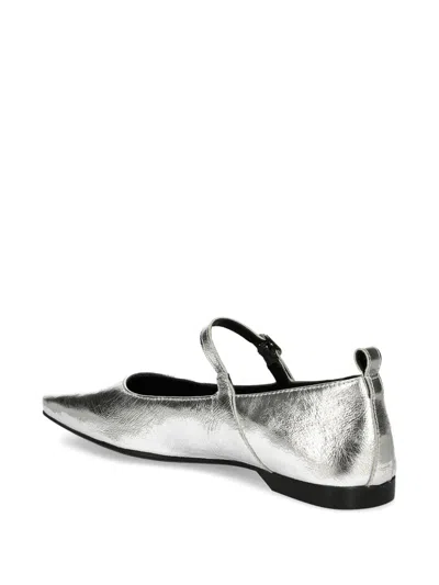 Vagabond Delia Buckle-strap Square-toe Ballet Flats In Silver