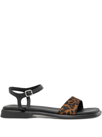 Vagabond Izzy Leather Leopard-print Sandals In Black