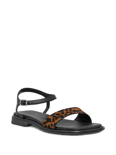 Vagabond Izzy Leather Leopard-print Sandals In Black