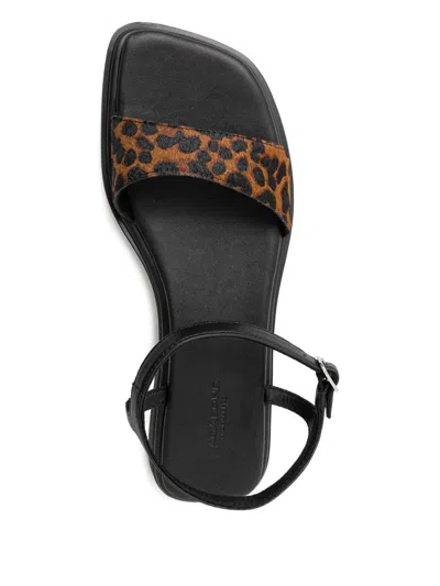 Vagabond Izzy Leather Leopard-print Sandals In Black