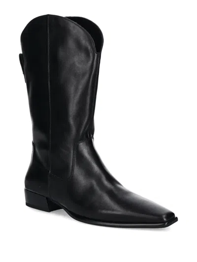 Vagabond Nella Leather Square-toe Cowboy Boots In Black