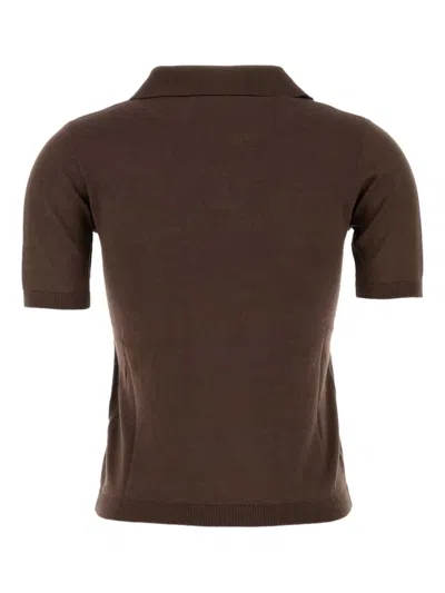 Weekend Max Mara Collar Design Silk Blend Polo Shirt In Brown