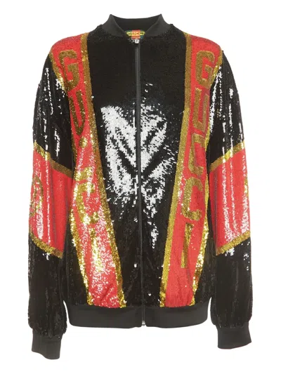 Pre-owned Gucci Sequin-embellished Bomber Jacket In Black
