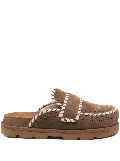 Mou Braided-detail Suede Mules
