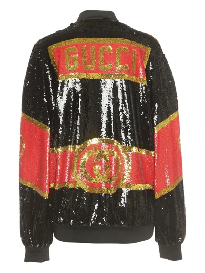 Pre-owned Gucci Sequin-embellished Bomber Jacket In Black