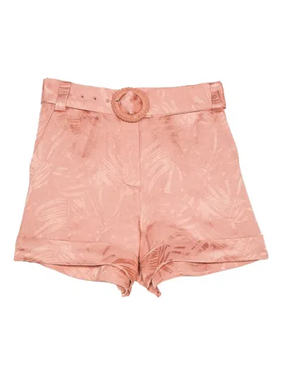Twinset Leaf-print Belted Shorts In Pink