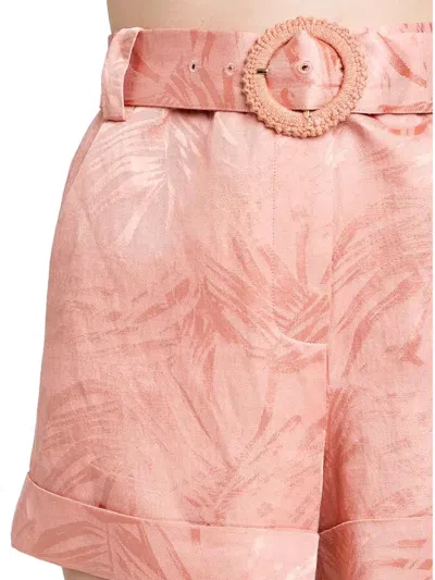 Twinset Leaf-print Belted Shorts In Pink